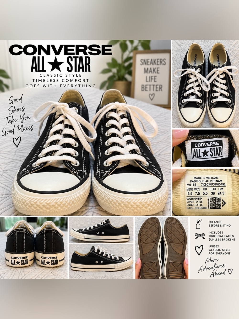 Converse Chuck Taylor All Star Black Low Top Sneakers Unisex M 5.5/ W 7.5